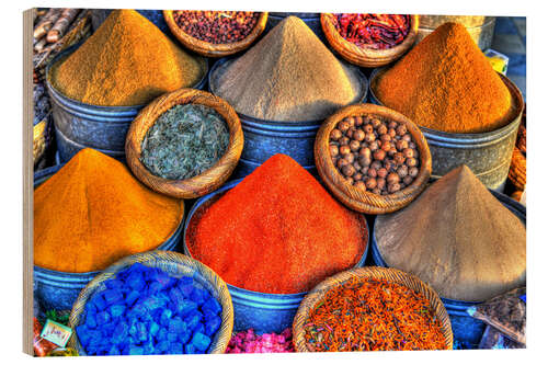 Quadro de madeira Colorful oriental spices on the bazaar in Marrakech