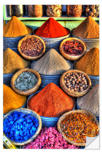 Muursticker Colorful spices on the bazaar in Marrakech