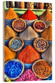 Wood print Colorful spices on the bazaar in Marrakech