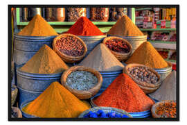 Gerahmter Kunstdruck Orientalische Gewürze auf dem Basar in Marrakesch