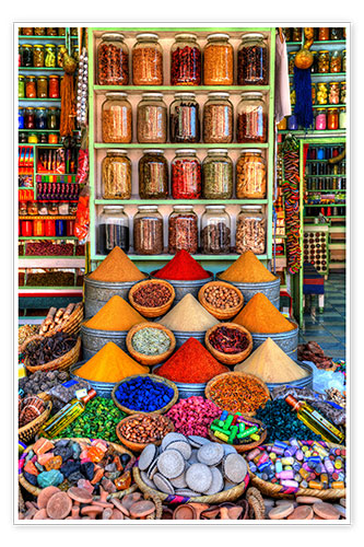 Poster Gewürze auf einem Bazar in Marrakesch