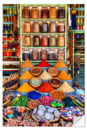 Selvklebende plakat Krydder på en basar i Marrakech