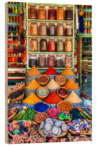 Holzbild Gewürze auf einem Bazar in Marrakesch