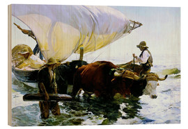 Holzbild Ochsen ziehen ein Fischerboot - Joaquín Sorolla y Bastida