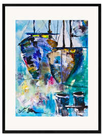 Framed art print coloured Boats