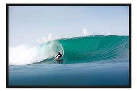 Gerahmter Kunstdruck Surfer im Paradies - Surfen großen grünen Welle