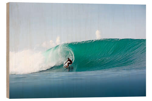 Stampa su legno Surfer in paradise - big green surfing wave