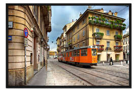 Gerahmter Kunstdruck Straßenbahn in Mailand