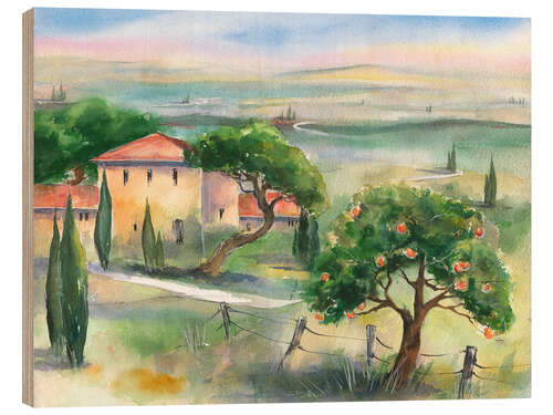 Wood print Tuscany with orange tree