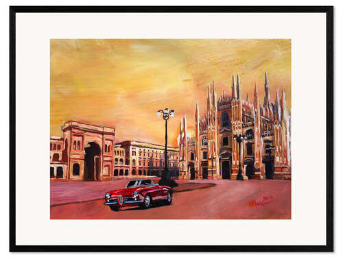 Framed art print Milan Cathedral with Oldtimer Convertible Alfa Romeo