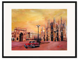 Framed art print Milan Cathedral with Oldtimer Convertible Alfa Romeo