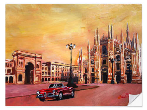 Selvklebende plakat Milan Cathedral with Oldtimer Convertible Alfa Romeo