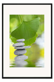Gerahmter Kunstdruck Wellness, Gingko und Steine