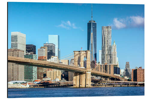 Print på aluminium New York: Brooklyn Bridge and World Trade Center