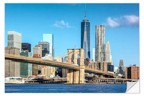 Selvklebende plakat New York: Brooklyn Bridge and World Trade Center