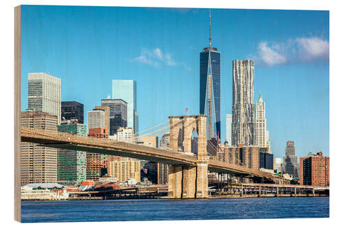 Tableau en bois Pont de Brooklyn et World Trade Center à New York