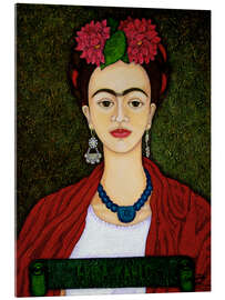 Acrylglasbild Frida Kahlo Porträt mit Dahlien