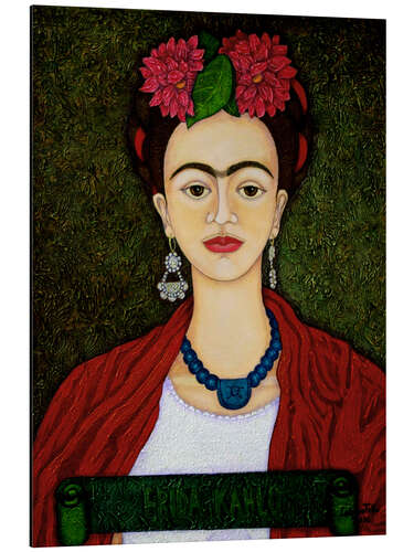 Aluminiumsbilde Frida Kahlo portrett med dahliaer