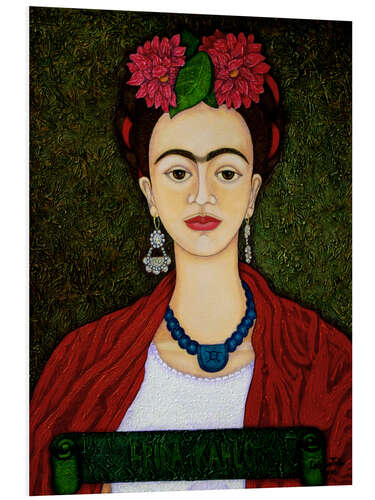 Tableau en PVC Portrait de Frida Kahlo aux dahlias