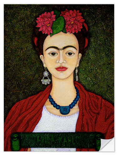 Sticker mural Portrait de Frida Kahlo aux dahlias