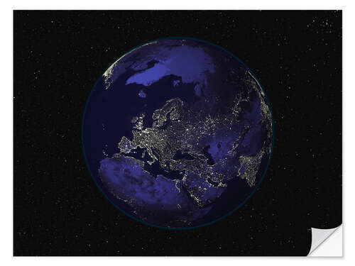 Muursticker Earth at night - Europe