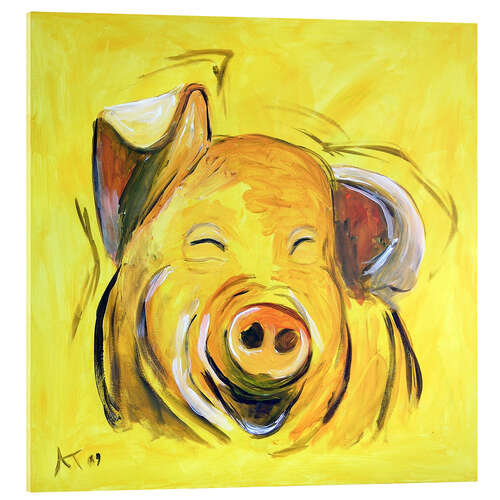 Tableau en verre acrylique Cochon jaune