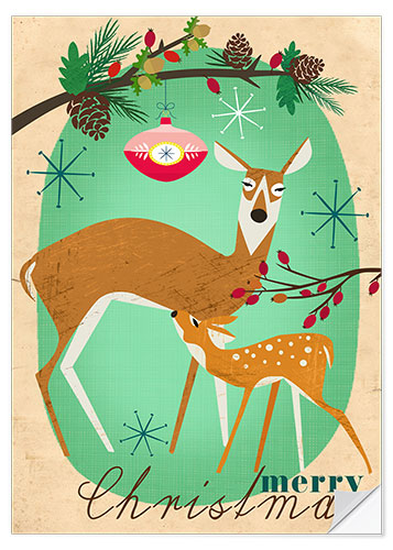 Selvklebende plakat Merry Christmas Deer