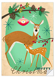 Selvklebende plakat Merry Christmas Deer