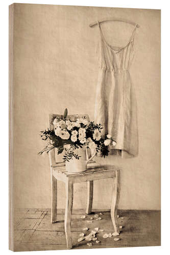 Wood print Still life - white daisies