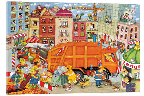 Acrylic print The garbage truck comes