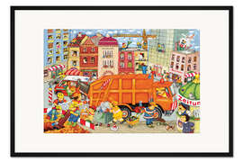 Gerahmter Kunstdruck Das Müllauto kommt