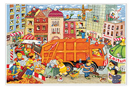 Wall print  The garbage truck comes - Marion Krätschmer