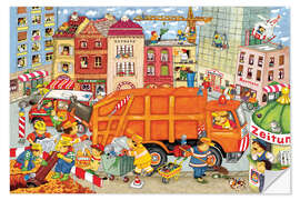 Selvklebende plakat The garbage truck comes