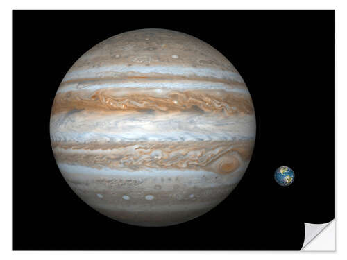 Selvklebende plakat gas giant Jupiter and Earth