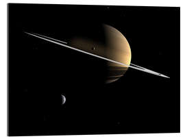 Acrylic print Saturn and its moons Dione and Tethys