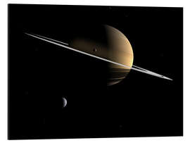 Aluminium print Saturn and its moons Dione and Tethys