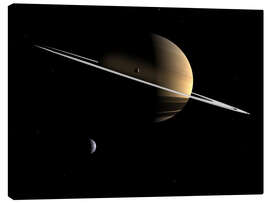 Canvas print Saturn and its moons Dione and Tethys