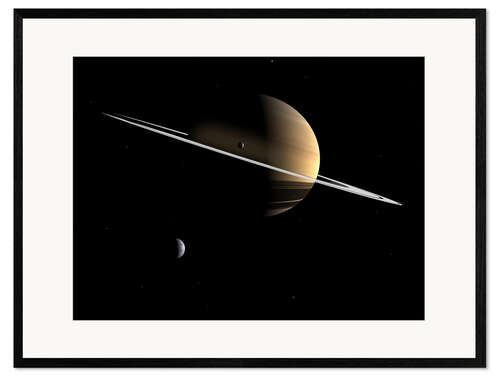 Ingelijste kunstdruk Saturn and its moons Dione and Tethys