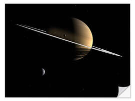 Selvklebende plakat Saturn and its moons Dione and Tethys