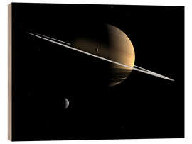 Puutaulu Saturn and its moons Dione and Tethys