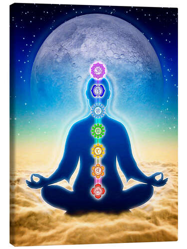 Canvastavla In Meditation With Chakras - Blue Moon Edition