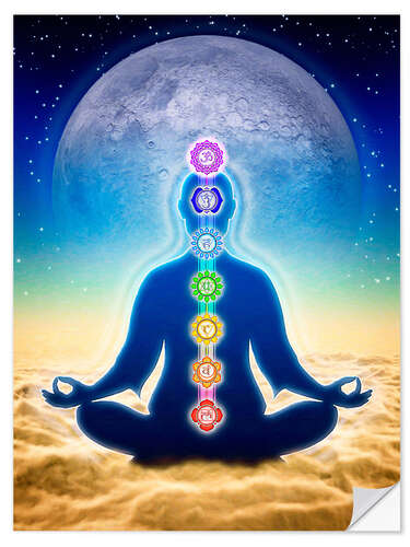 Wandsticker In Meditation mit Chakren - Blauer Mond Edition