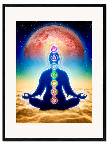 Framed art print In meditation with chakras - red moon edition