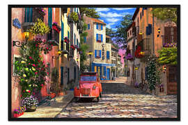Gerahmter Kunstdruck Idyllische Gasse in Frankreich