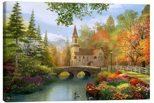 Canvas print The secluded church in autumn