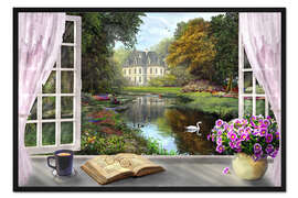 Gerahmter Kunstdruck Fenster mit idyllischem Blick