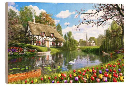 Wood print Lakeside Cottage