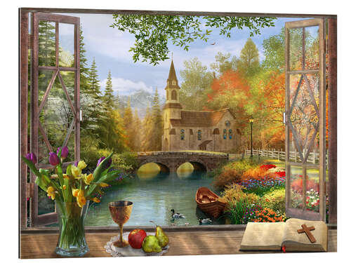 Stampa su plexi-alluminio Autumn Church Frame