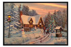 Gerahmter Kunstdruck Weihnachtliche Hütte