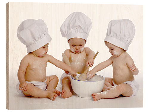 Hout print Three baby cooks